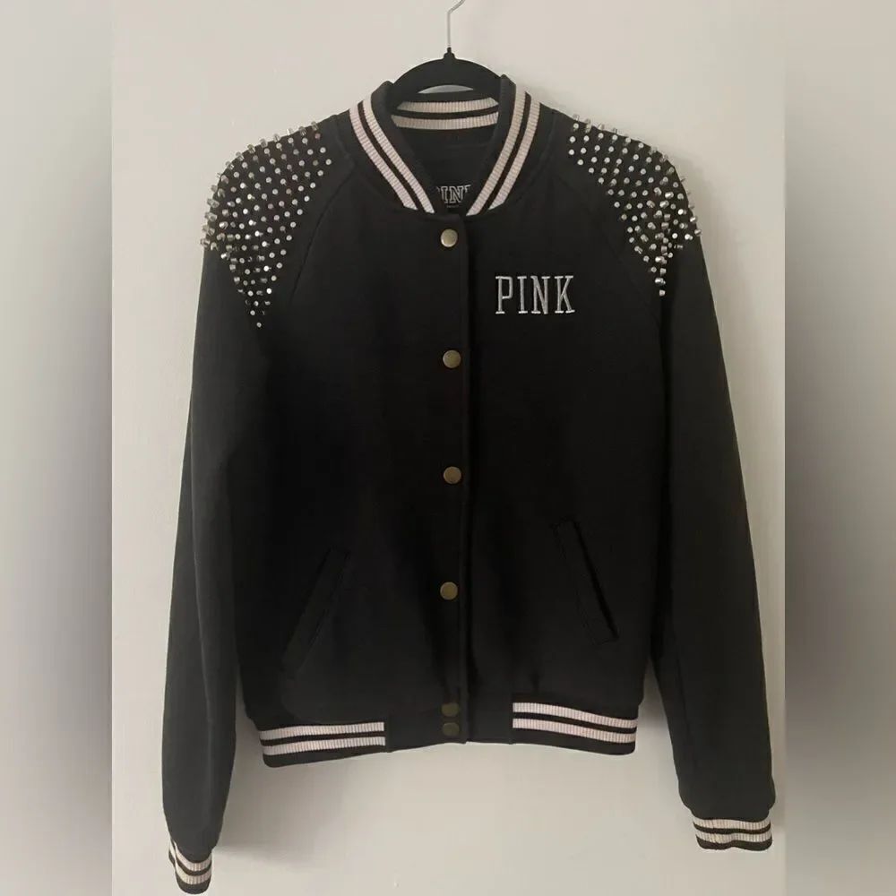 Victorias Secret Pink STUDDED Bomber Varsity Jacket
